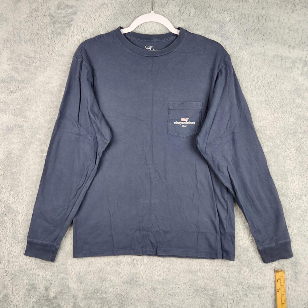 Vineyard Vines Shirt Mens Small Blue Leland Whale Pocket Long Sleeve Graphic Tee
